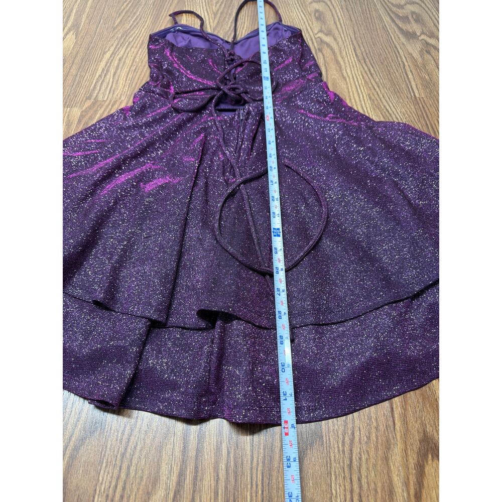 Purple Glitter Lace Up Skater Mini Dress SZ 7 HOCO Homecoming Semi Formal Glam - Picture 6 of 8